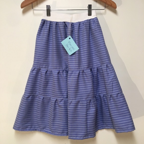 Skirt Girls 4/5 100%‎ Cotton Maxi Blue Stripe Ruffle Tier Mom and Pop's Kids - Picture 2 of 10